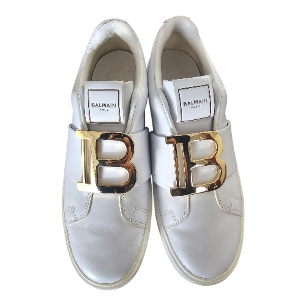 Balmain B-Court White Sneakers with Gold Accent